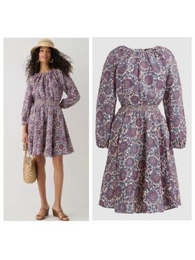 Palermo smocked-waist mini dress in floral bouquet linen Medium Dress -